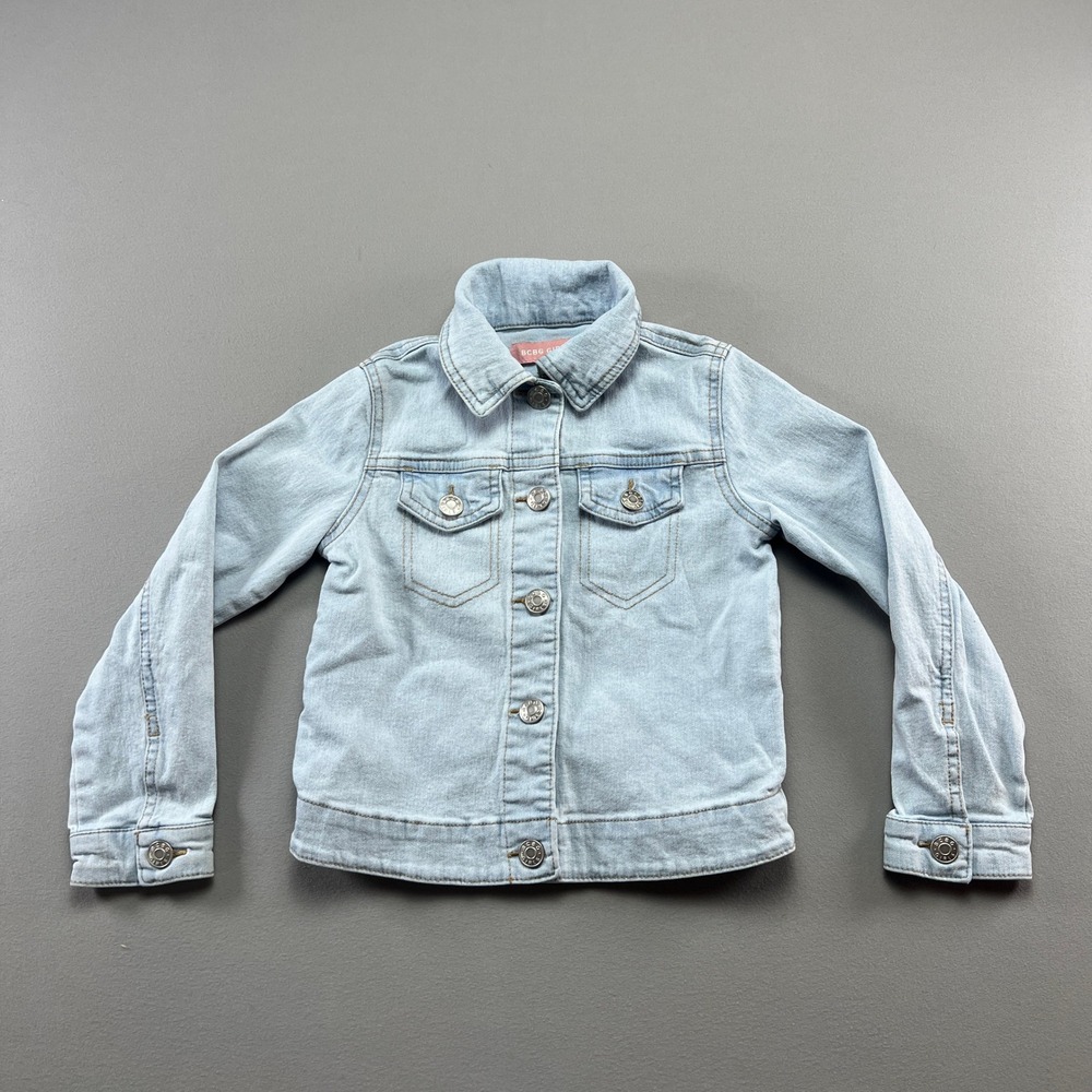 Bcbg Girls Trucker Jacket XS 5-6 Blue Denim Light Wash Point Collar Button Front